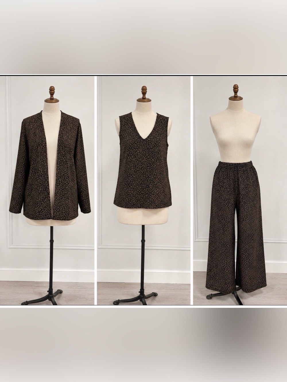 Ronni Nicole 3-Piece Brown Printed Outfit Set Size L